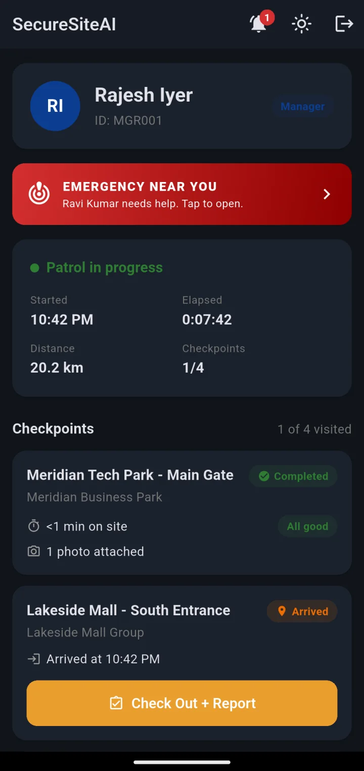 The patrol screen in dark mode