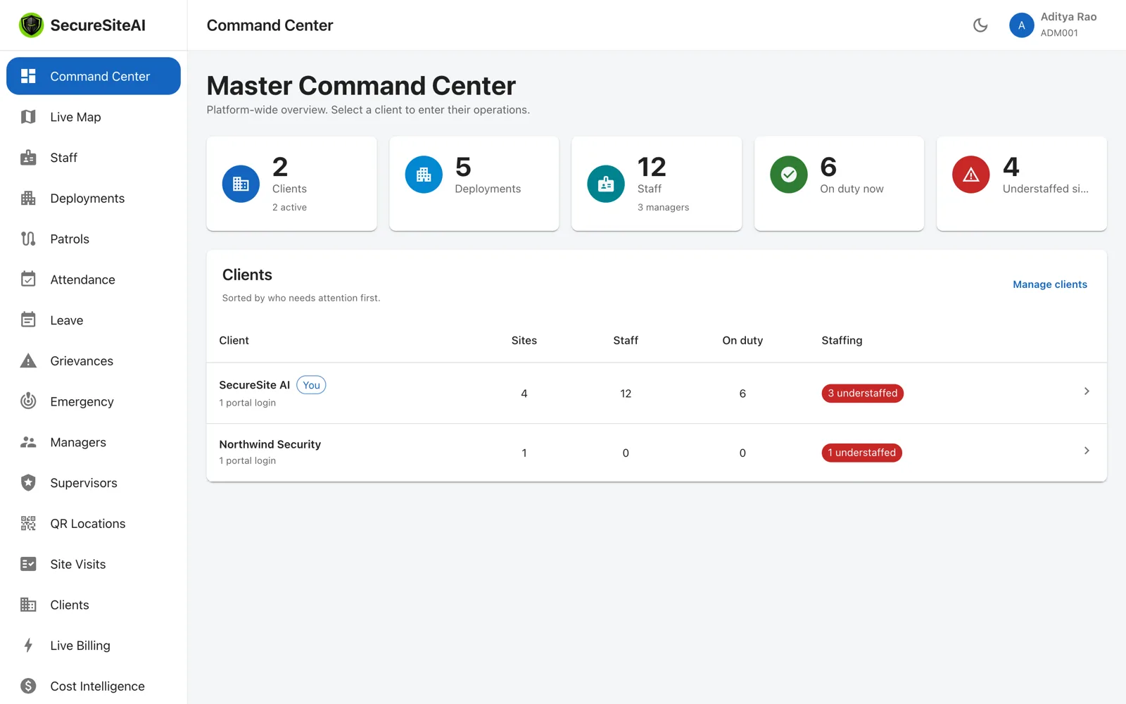 The Command Center in light mode